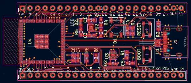 KiCad PCB editor — routed board, top copper layer